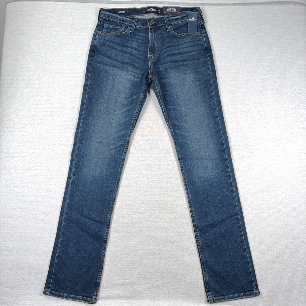 Hollister Epic Flex Slim Straight Jeans Mens Size 31x34 Blue Denim NEW